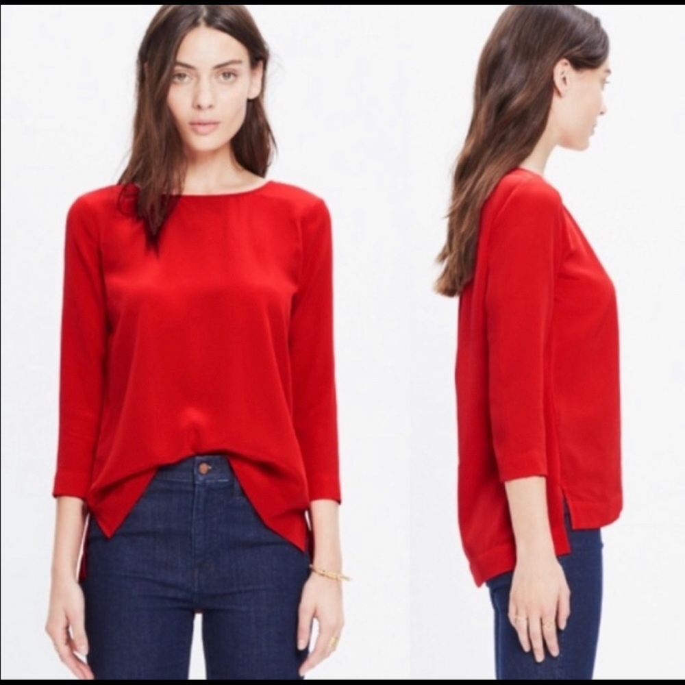 Madewell Red Silk Blouse with Zipper Back